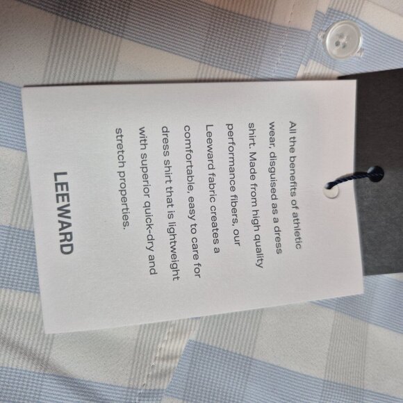 Mizzen Main Shirt Mens Size S White Blue Trim Fit Leward Plaid Stretch (9) - Picture 6 of 10